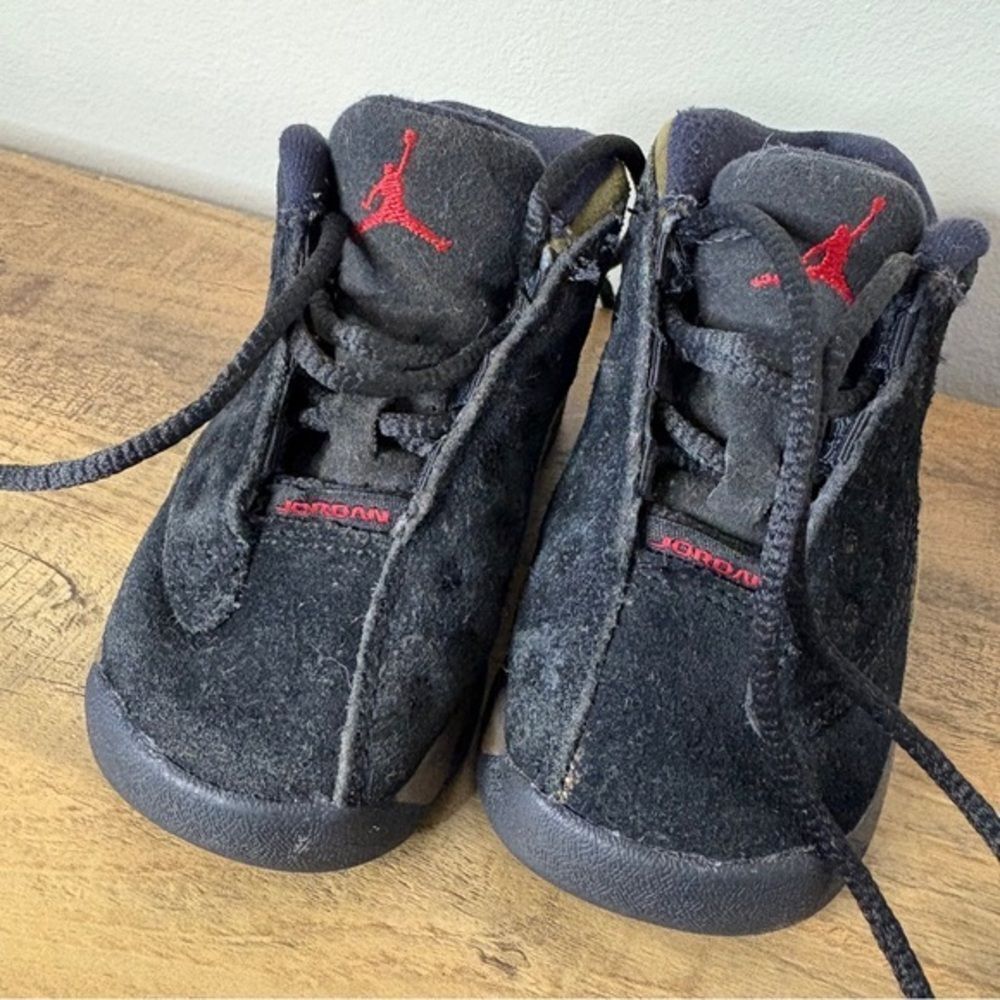 Jordan Black Green High Top Sneakers Boys 4C Wear on Laces Good preworn conditio